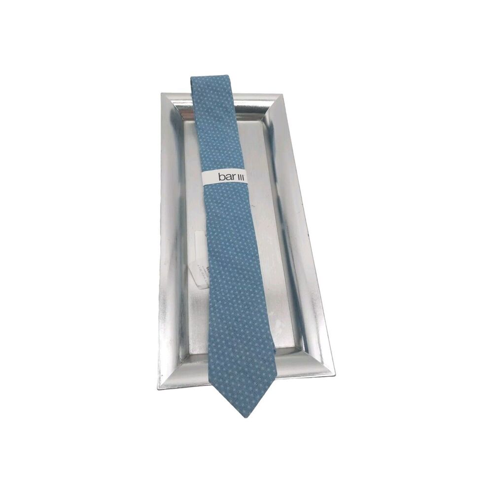 Bar III Light blue men's tie printed with small narrow white squares.